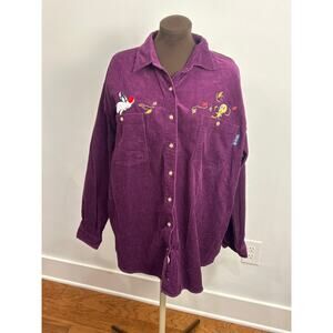 Looney Tunes Women’s Button Down Corduroy Top Tweety Bird Sylvester Size  XL